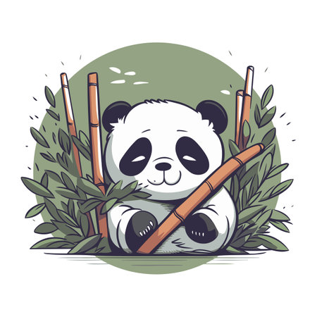 Cute panda bear with bamboo. Vector illustration. Cartoon style.のイラスト素材