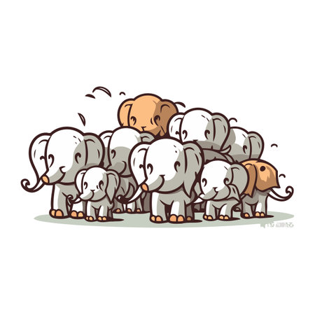 Cartoon illustration of a group of elephants. Vector clip art.のイラスト素材