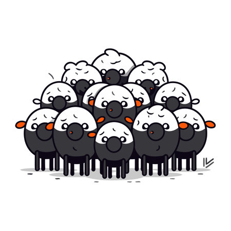 Flock of sheep   cute cartoon animal character vector illustration design.のイラスト素材