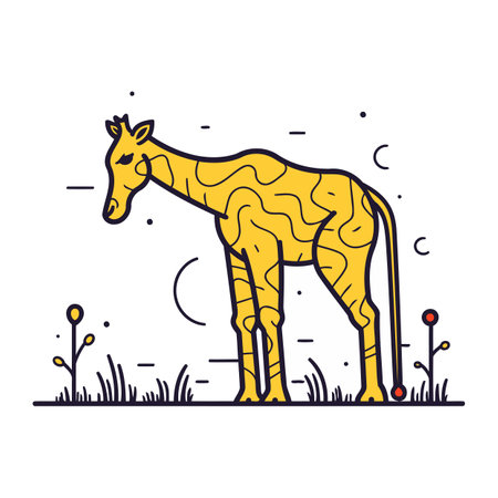 Giraffe in the grass. Vector illustration. Flat design.のイラスト素材