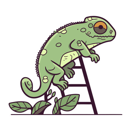 Chameleon on a ladder. Vector illustration in cartoon style.のイラスト素材
