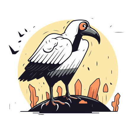Vector illustration of a vulture sitting on a rock. Wild bird.のイラスト素材