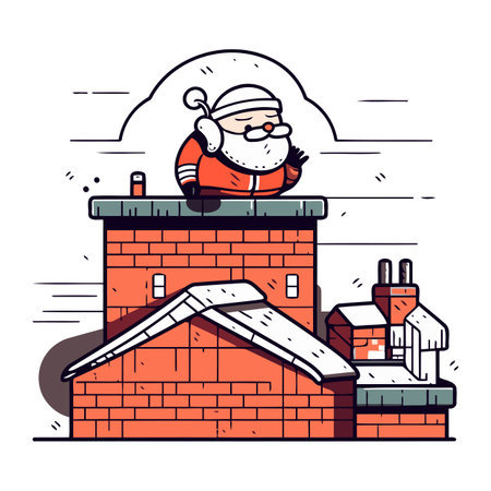 Santa Claus on the chimney. Vector illustration in a flat style.のイラスト素材