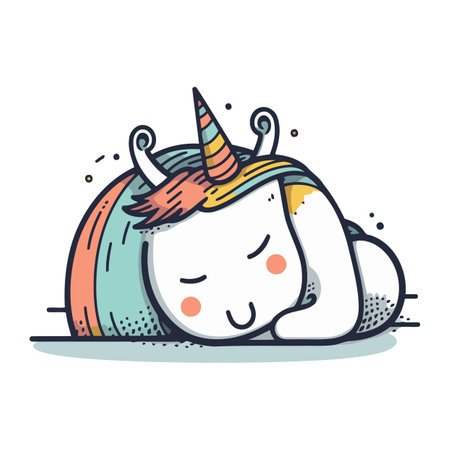 Cute unicorn doodle vector illustration. Hand drawn cartoon style.のイラスト素材