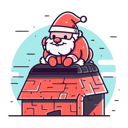 Santa Claus sitting on the roof of the house. Vector illustration.のイラスト素材