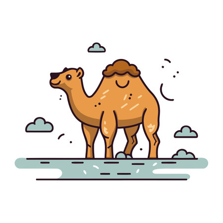 Camel. Vector illustration in flat linear style on white background.のイラスト素材