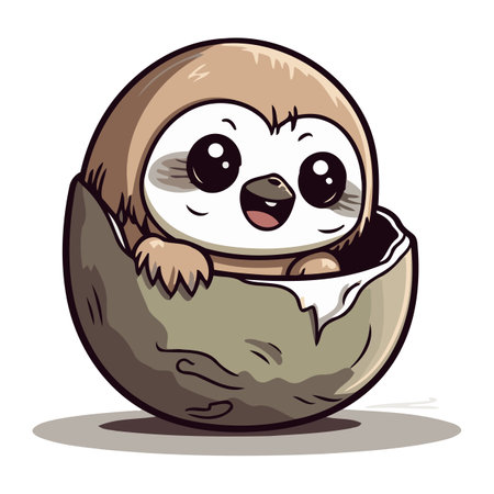 Cute sloth peeking out of the egg. Vector illustration.のイラスト素材