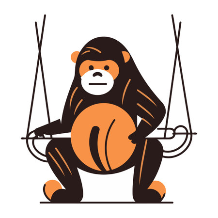 Monkey swinging on a swing. Vector illustration in flat style.のイラスト素材