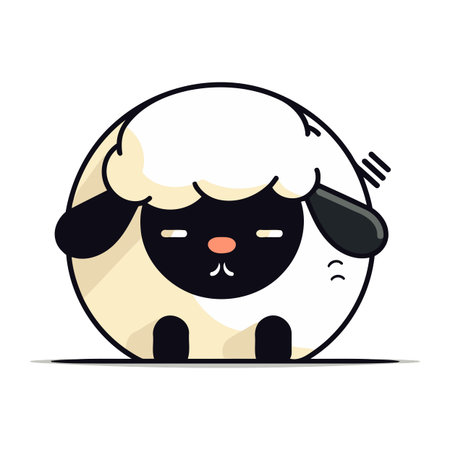 Cute cartoon sheep with sad expression. Vector illustration isolated on white background.のイラスト素材