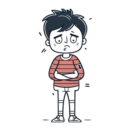 Angry boy cartoon character. Vector illustration of a sad boy.のイラスト素材