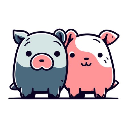 Cute pig and piggy. Vector illustration in a flat styleのイラスト素材