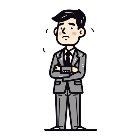 Businessman in suit with sad expression. Vector illustration in cartoon style.のイラスト素材