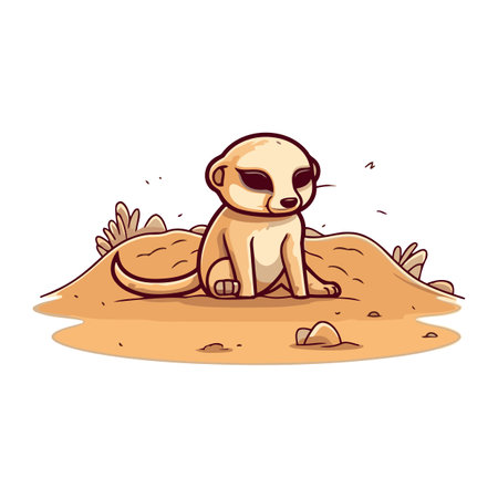 Cartoon meerkat sitting on the sand. Vector illustration.のイラスト素材