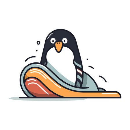 Cute penguin in water slide. Vector illustration in cartoon style.のイラスト素材