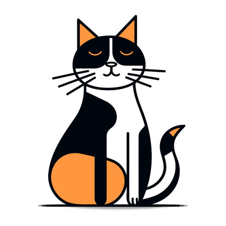 Cute black and orange cat sitting on white background. Vector illustration.のイラスト素材