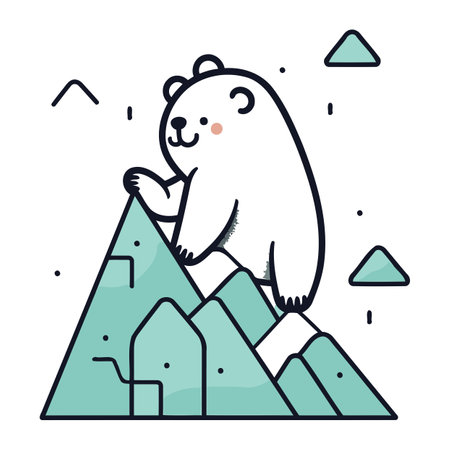 Cute polar bear on the top of the mountain. Vector illustration.のイラスト素材
