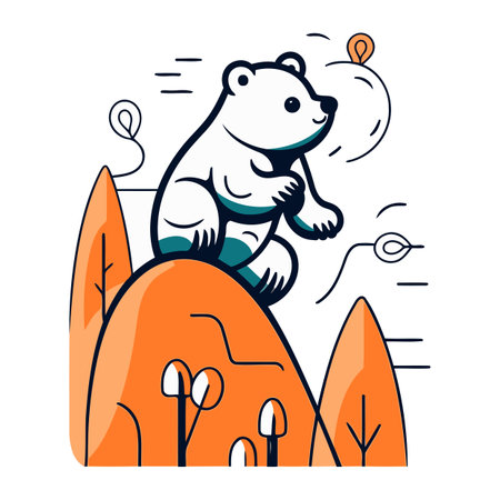 Polar bear sits on the edge of the cliff. Vector illustrationのイラスト素材