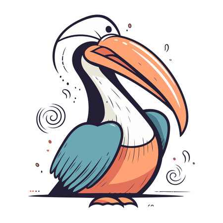 Pelican vector illustration. Hand drawn cartoon pelican isolated on white background.のイラスト素材