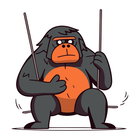 Gorilla with pointing stick. Vector illustration in cartoon style.のイラスト素材