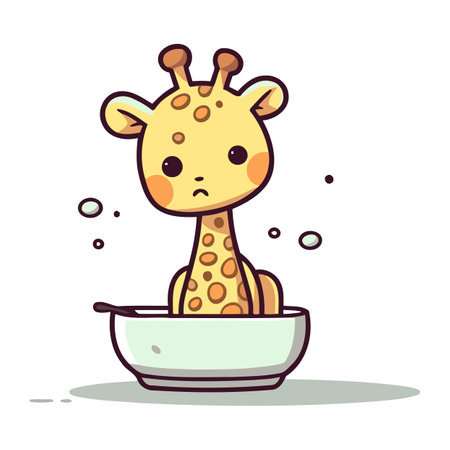 Cute giraffe in bowl. Vector illustration. Cute cartoon character.のイラスト素材
