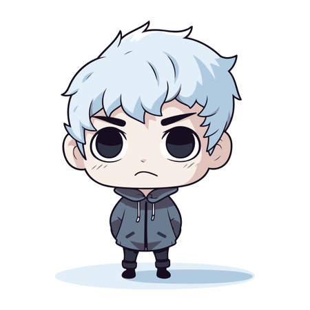 Cute boy with sad expression. Vector illustration. Cartoon style.のイラスト素材