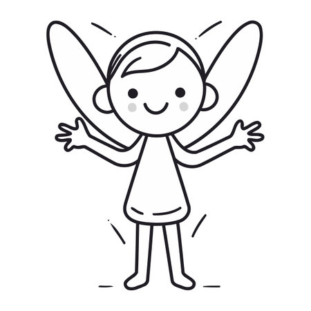 Cartoon character illustration of a little boy with arms wide open.のイラスト素材