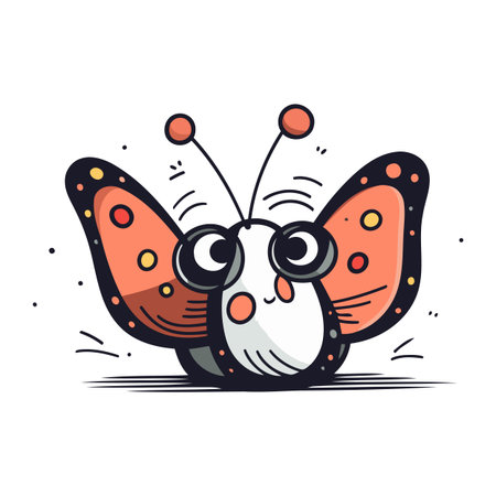 Cute butterfly with eyes and lips. Vector illustration in cartoon style.のイラスト素材