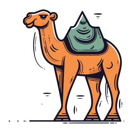 Camel vector illustration. isolated on white background. Cartoon style.のイラスト素材
