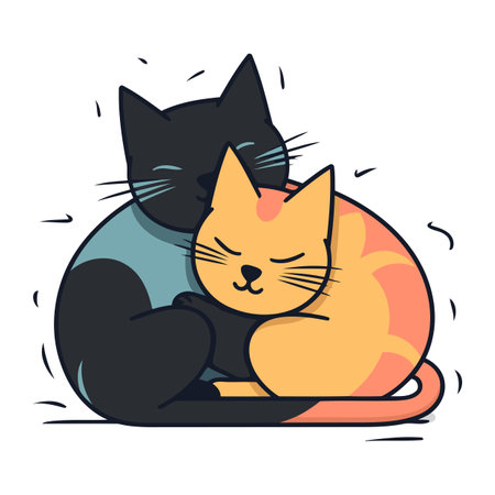 Cute cat sleeping on a pillow. Vector illustration in cartoon style.のイラスト素材