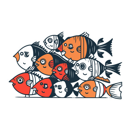 Funny cartoon fish family. Vector illustration isolated on white background.のイラスト素材