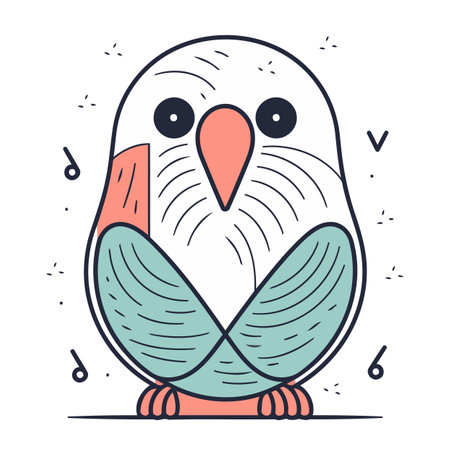 Cute cartoon parrot. Vector illustration in line art style.のイラスト素材
