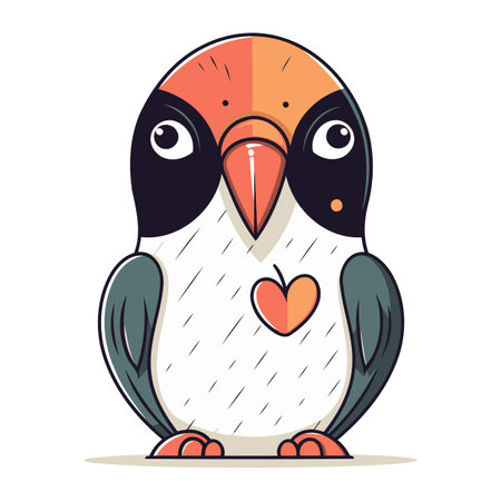 Cute cartoon penguin with heart in its beak. Vector illustration.のイラスト素材