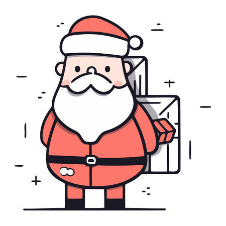 Santa Claus holding letter. Vector illustration in line art style on white background.のイラスト素材