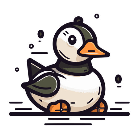 Vector illustration of cute cartoon duck. Isolated on white background.のイラスト素材