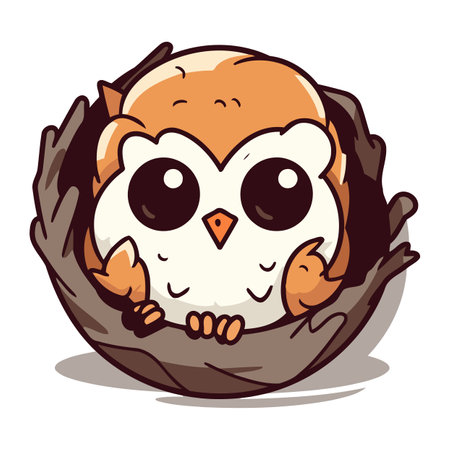 Cute owl in the nest isolated on white background. Vector illustrationのイラスト素材