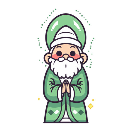 Cute cartoon Santa Claus in a green suit. Vector illustration.のイラスト素材