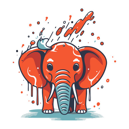 Cute cartoon elephant with splashes of paint. Vector illustration.のイラスト素材