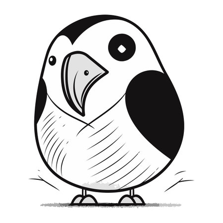 Black and white vector illustration of a cute parrot on a white backgroundのイラスト素材