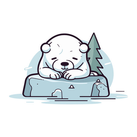 Polar bear sleeping on a piece of ice. Vector illustration.のイラスト素材