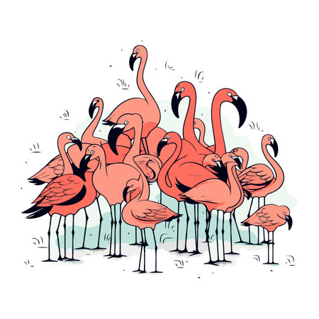 Flamingo. Vector illustration of a group of flamingos.のイラスト素材