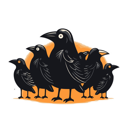 Crow. Vector illustration of a group of black ravens.のイラスト素材