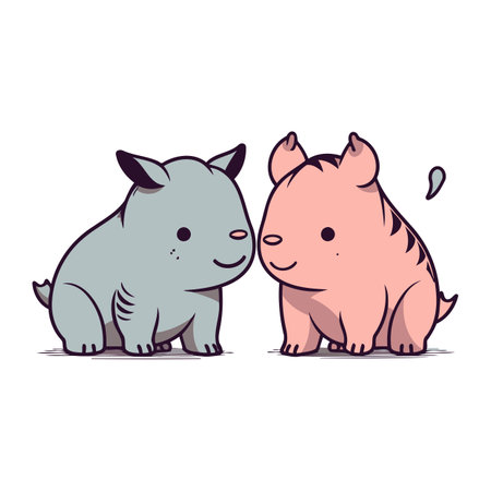 Vector illustration of cute cartoon rhinoceros and hippo.のイラスト素材
