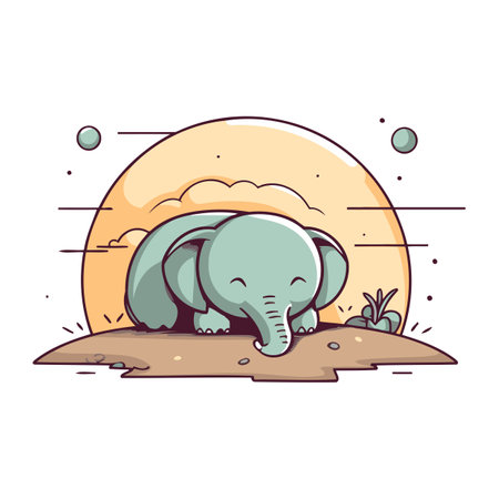Cute cartoon elephant in the desert. Vector illustration for children.のイラスト素材