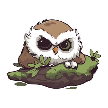 Owl on the rock. Vector illustration isolated on white background.のイラスト素材