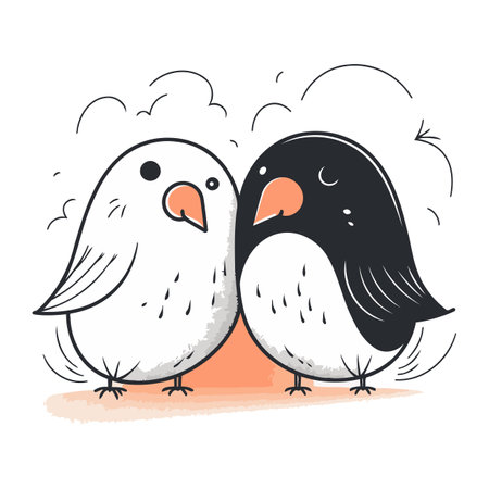 Cute couple of birds. Vector illustration isolated on white background.のイラスト素材