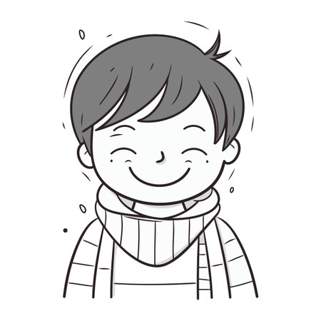 Illustration of a smiling boy wearing warm clothes. Vector illustration.のイラスト素材