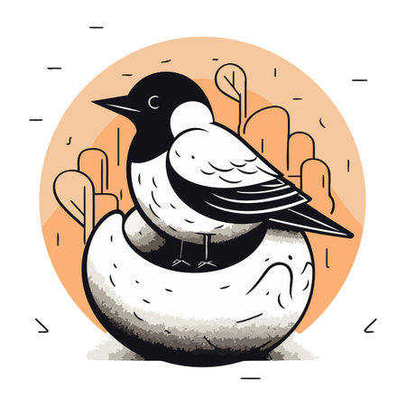 Vector illustration of a bird sitting in a nest. Flat style.のイラスト素材