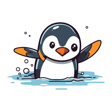 Cute penguin swimming in the water. Vector illustration. Cartoon style.のイラスト素材