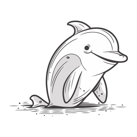 Cute dolphin isolated on white background. Hand drawn vector illustration.のイラスト素材