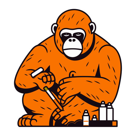 Gorilla sitting and smoking cigarette. Vector illustration in flat styleのイラスト素材